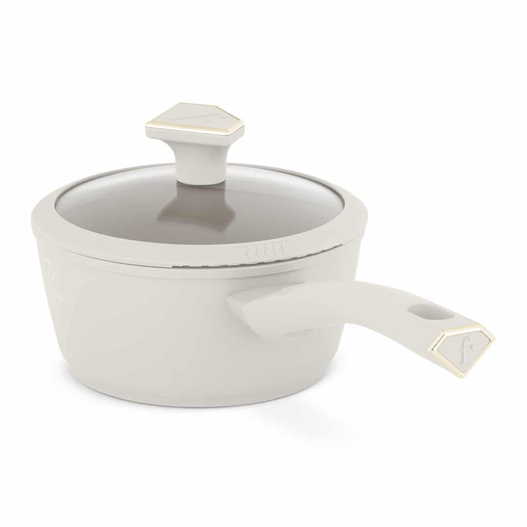 Nyeles lábas üvegfedővel, 16 cm, 1,2 l (Krém, arany). A termék elölnézetből.